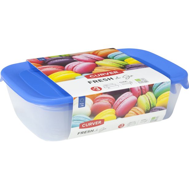 POSODA ZA SHRANJEVANJE CURVER FRESH&GO 0.5L+1L+2L TRANSPARENT MODRA SET3/1