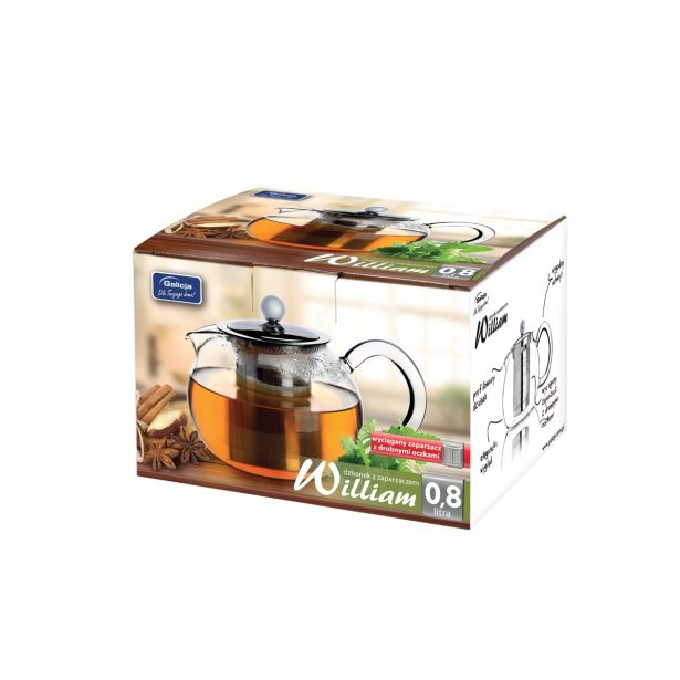 POSODA ZA TOPLE NAPITKE GALICIJA ČAJNIK STEKLO/NERJAVEČE JEKLO WILLIAM 1L