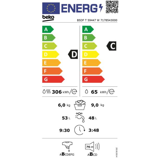 PRALNO-SUŠILNI STROJ BEKO B5DFT59447W