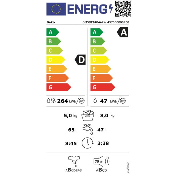 PRALNO-SUŠILNI STROJ BEKO BM5DFT48447W