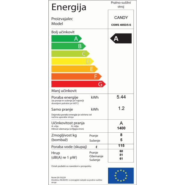PRALNO-SUŠILNI STROJ CANDY CSWS 485D5
