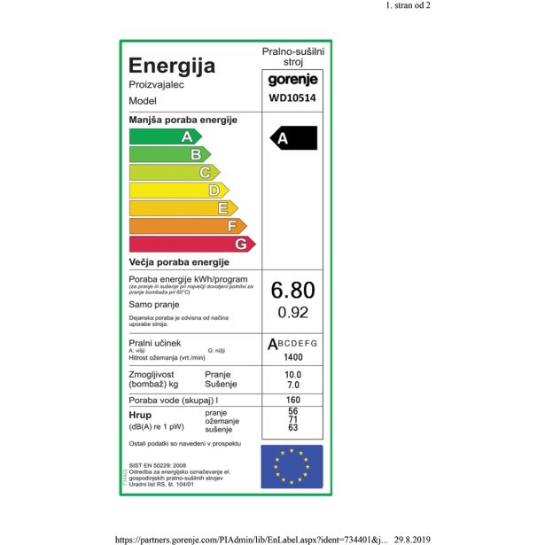 PRALNO-SUŠILNI STROJ GORENJE WD 10514