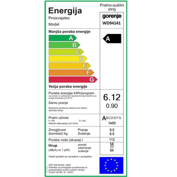 PRALNO-SUŠILNI STROJ GORENJE WD 94141