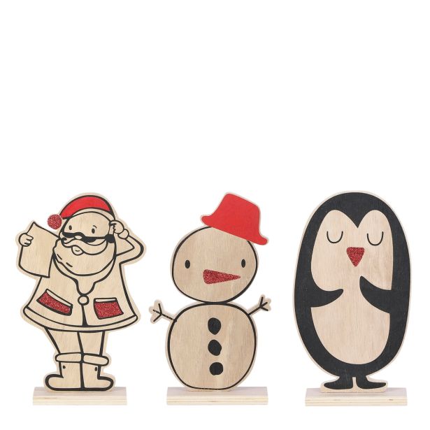 PRAZNIČNA FIGURA BOŽIČEK/SNEŽAK/PINGVIN 24.5 CM, LESEN