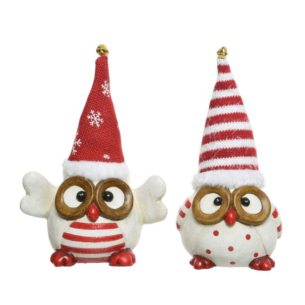 PRAZNIČNA FIGURA DECORIS SOVA BELA/RDEČA VIŠINA 21 CM SORT