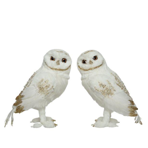 PRAZNIČNA FIGURA DECORIS SOVA BELA/ZLATA VIŠINA 15 CM SORT