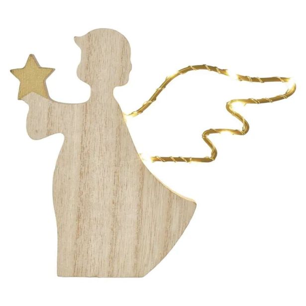 PRAZNIČNA FIGURA EMOS LED LESENI ANGEL 13 CM TOPLO BELA, ČASOVNIK