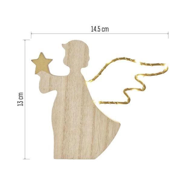 PRAZNIČNA FIGURA EMOS LED LESENI ANGEL 13 CM TOPLO BELA, ČASOVNIK