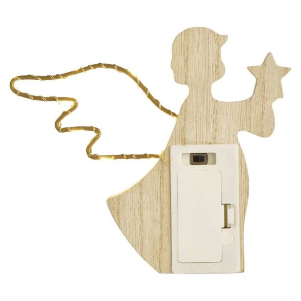 PRAZNIČNA FIGURA EMOS LED LESENI ANGEL 13 CM TOPLO BELA, ČASOVNIK