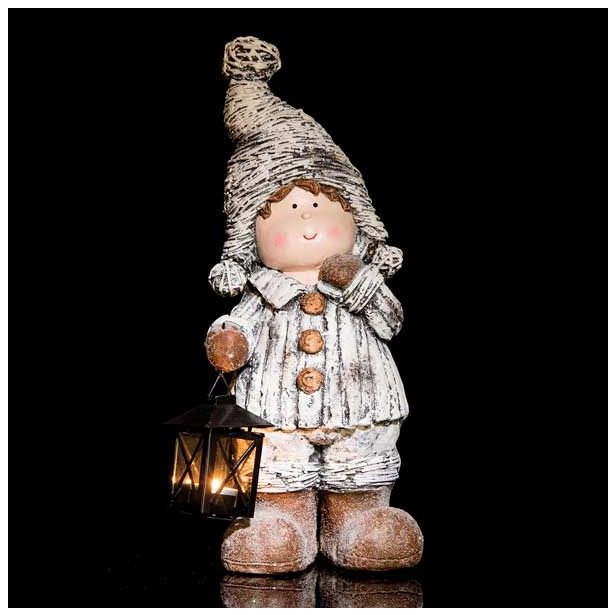 PRAZNIČNA FIGURA GLOSSTYLE OTROK Z LANTERNO 46 CM SIVE BARVE