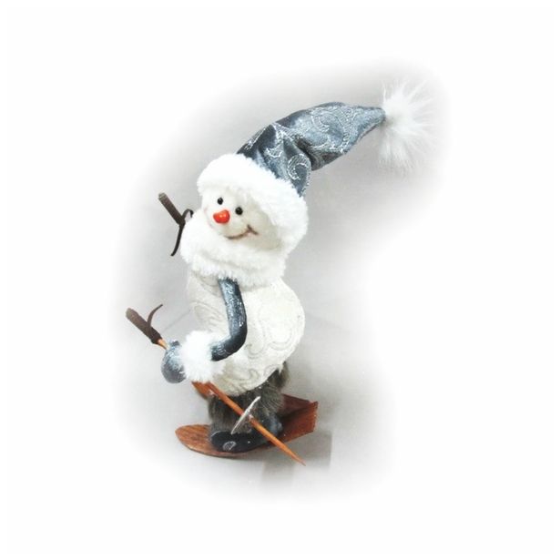 PRAZNIČNA FIGURA GLOSSTYLE SNEŽAK NA SMUČKAH VIŠINE 22 CM ŠIRIE 17 CM