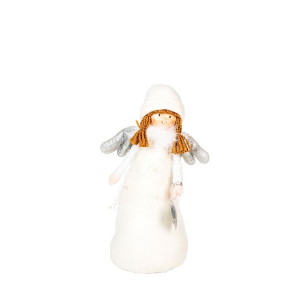 PRAZNIČNA FIGURA GLOSSTYLE STOJEČI ANGEL 37 BELE BARVE TEKSTILNI