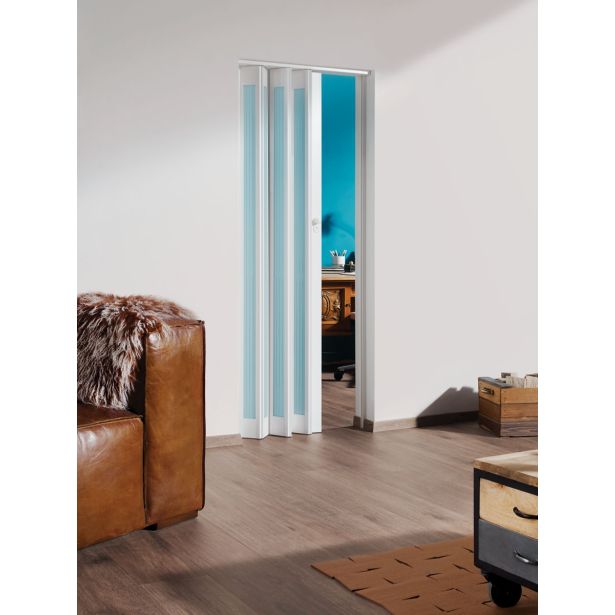 PREKLOPNA VRATA MARLEY EUROSTAR S STEKLOM BELA SATIN ČRTE 83X205 CM