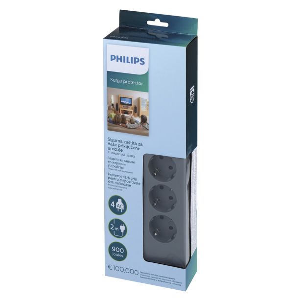 PRENAPETOSTNA ZAŠČITA PHILIPS PHILIPS, 4 VTIČNICE, 2M 900J