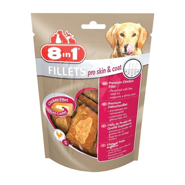 PRIBOLJŠEK ZA PSA 8 IN 1 FILEJI ZA PSA ZA KOŽO IN DLAKO, 80G