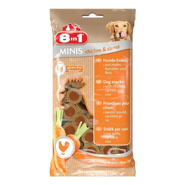 PRIBOLJŠEK ZA PSA 8 IN 1 MINIS ZA PSA PIŠČANEC IN KORENJE, 100G