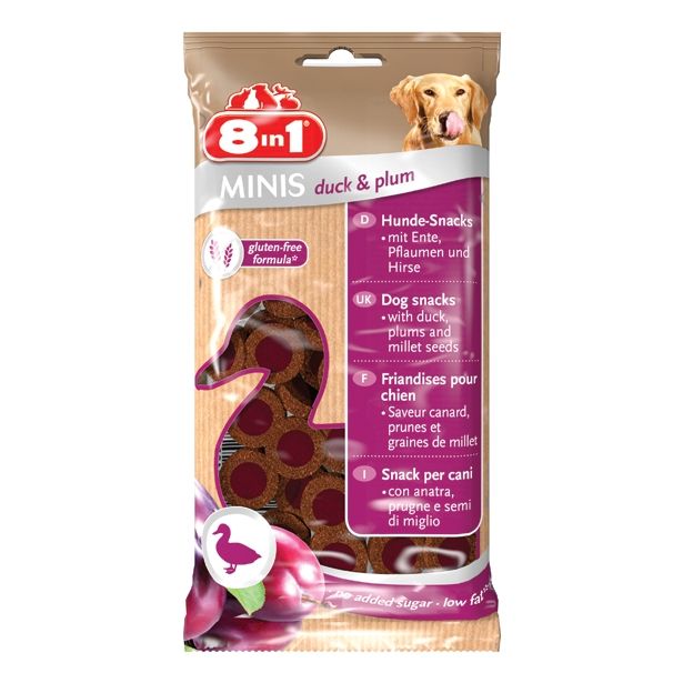 PRIBOLJŠEK ZA PSA 8 IN 1 MINIS ZA PSA RACA IN SLIVA, 100G