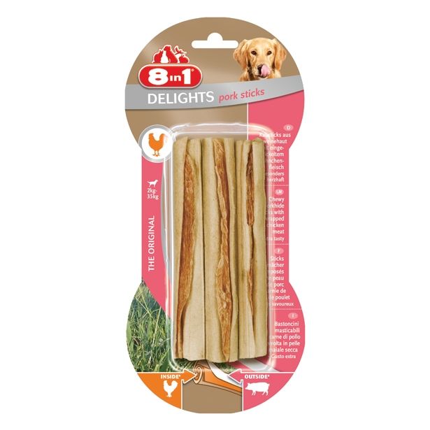 PRIBOLJŠEK ZA PSA 8 IN 1 ŽVEČLJIVE PALČKE SVINJSKA KOŽA, 3 KOS