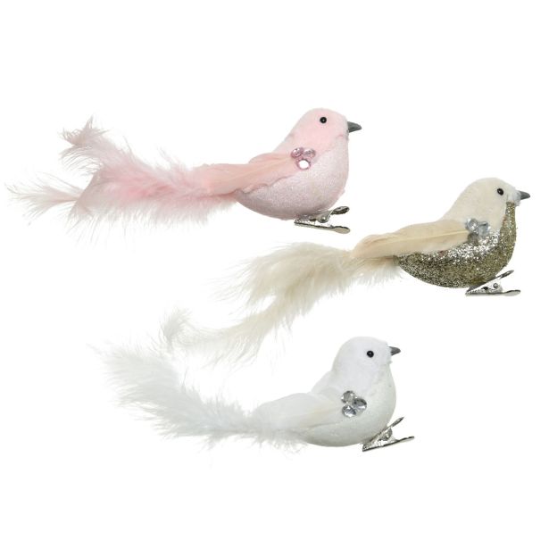 OKRASEK ZA JELKO PTIČ 18 CM BELA/ROZA/ZLATA SORT