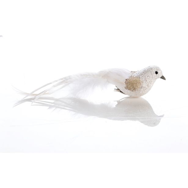 OKRASEK ZA JELKO GLOSSTYLE PTIČ 19 CM BEL