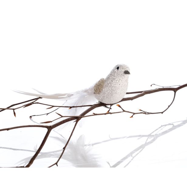 OKRASEK ZA JELKO GLOSSTYLE PTIČ 19 CM BEL