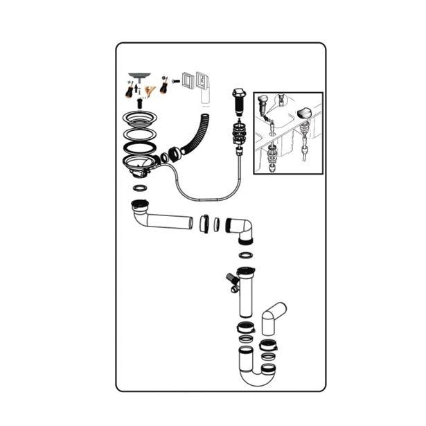PVC SIFON ZA KORITO MINES-IB 40 MM ENOJNI, POP-UP FI 90 MM, S PRIKLJ. ZA PS