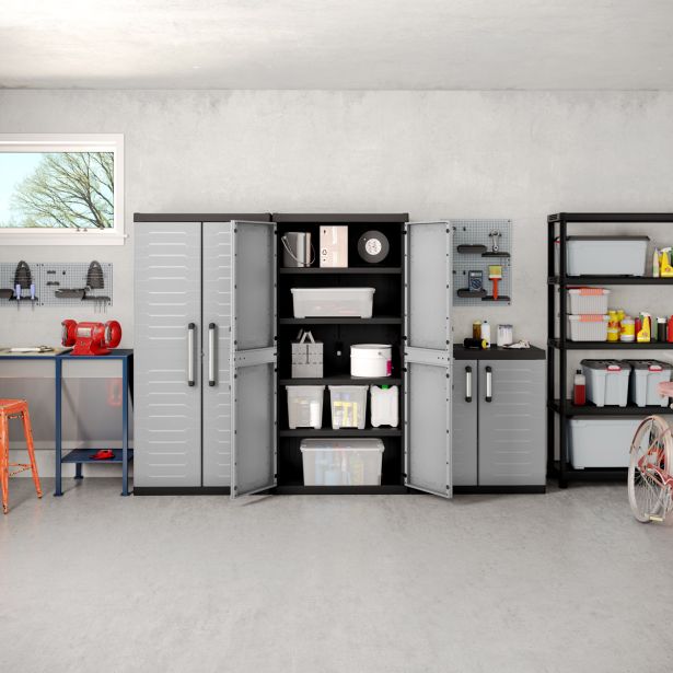 NIZKA PVC OMARA KETER DETROIT XL, 2 POLICI, 25 KG/POLICO, 93X89X54 CM ČRNA - SIVA