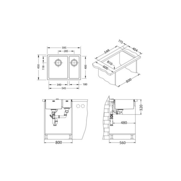 NERJAVNO POMIVALNO KORITO ALVEUS QUADRIX 120, 595X450 MM LEVI