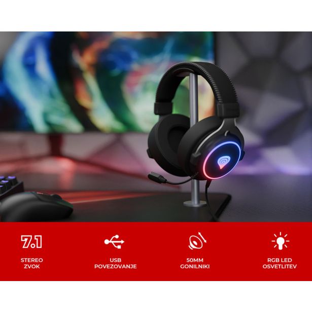 RAČUNALNIŠKA SLUŠALKA GENESIS NEON 764 7.1 VIRTUAL ZVOK GAMING - PISARNIŠKE