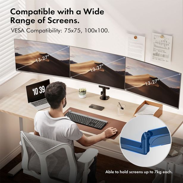 RAČUNALNIŠKI DODATEK VONHAUS NAMIZNI NOSILEC DO 32' TROJNI, PLINSKA VZMET