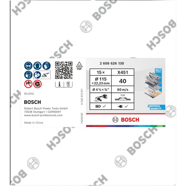 RAVNI BRUSNI LAMELNI DISK BOSCH 115 X 22.23 MM. G40 T27