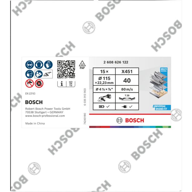 RAVNI BRUSNI LAMELNI DISK BOSCH 115 X 22.23 MM. G40 T29