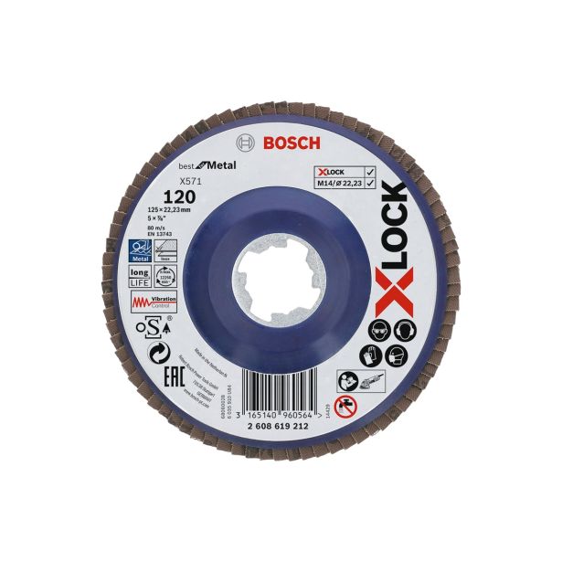 LAMELNA PLOŠČA BOSCH X-LOCK, RAVNA IZVEDBA, PLASTIČNA PLOŠČA, 125MM, G 120, X571,  BEST FOR METAL, 1PCS