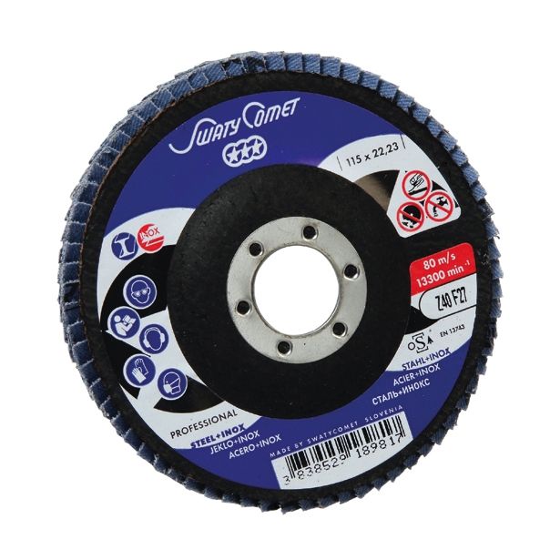 RAVNI BRUSNI LAMELNI DISK SWATYCOMET-P 115X22.23 MM K40 ZA INOX