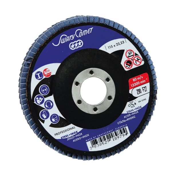 RAVNI BRUSNI LAMELNI DISK SWATYCOMET-P 115X22.23 MM K80 ZA INOX