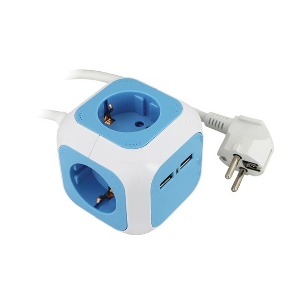 PODALJŠEK COMMEL 4 ŠUKO + 2 USB VTIČ 1.4M H05VV-F 3G1.5 BEL MODER