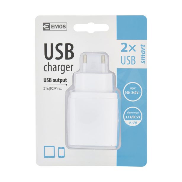 RAZDELILNIK/ADAPTER EMOS USB POLNILEC HIŠNI SMART 3.1A 2 IZHODA