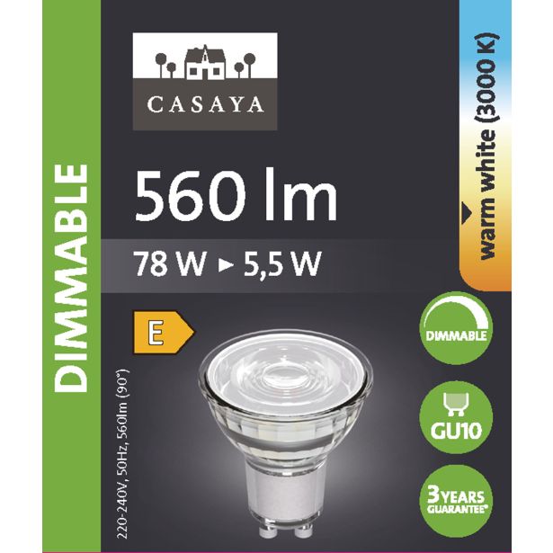 RAZNA LED ŽARNICA CASAYA ZATEM. REFL. GU10 5.5W 38 560LM 3000K