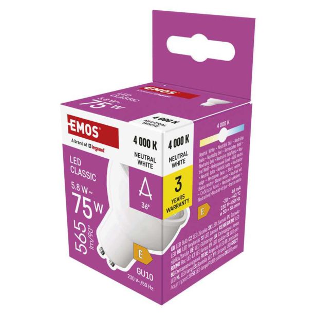 RAZNA LED ŽARNICA EMOS CLS MR16 5.8W(75W) 565LM GU10 NW