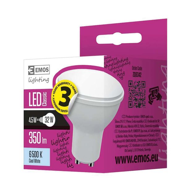 RAZNA LED ŽARNICA EMOS MR16 4.5W GU10 CW 230V KOT 120° MAT