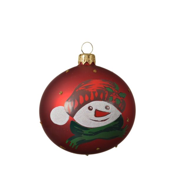 STEKLENA BUNKA RDEČA S SNEŽAKOM, FI 80 MM