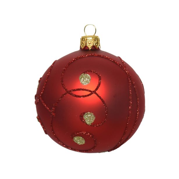 STEKLENA BUNKA RDEČA Z DEKORJEM, FI 80 MM