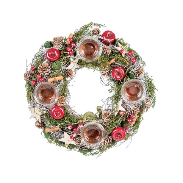 VENČEK GLOSSTYLE RDEČI ADVENTNI S 4 KOZARČKI PREMERA 32 CM