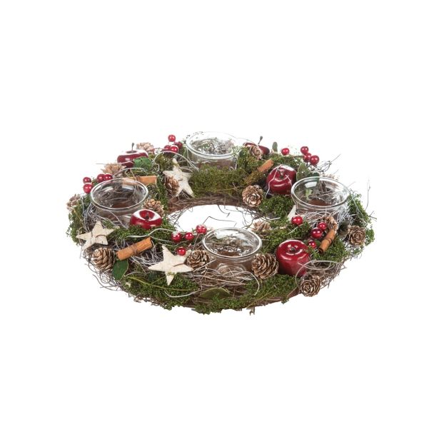 VENČEK GLOSSTYLE RDEČI ADVENTNI S 4 KOZARČKI PREMERA 32 CM