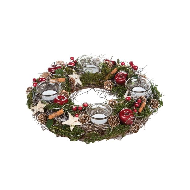 VENČEK GLOSSTYLE RDEČI ADVENTNI S 4 KOZARČKI PREMERA 32 CM