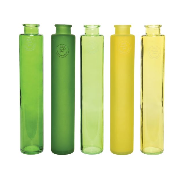 STEKLENA VAZA DECORIS RECIKLIRANO 6X32 CM ZELENA, RUMENA