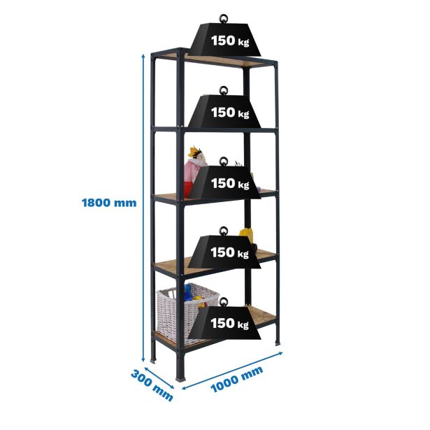 REGAL SIMONRACK 180X100X30 CM 5P/150KG ANTRACIT SIMONHOME CLICK