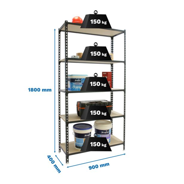 REGAL SIMONRACK 180X90X40 CM 5P/150KG ANTRACIT MADERCLICK SUPER