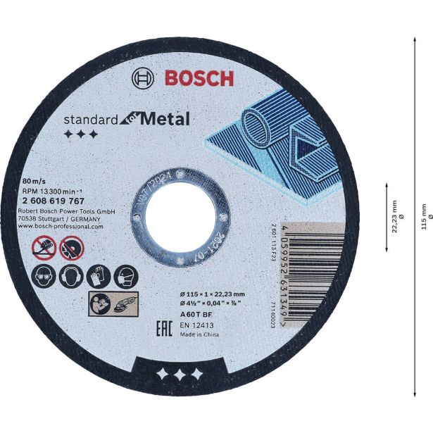 REZALNA PLOŠČA ZA JEKLO BOSCH 115 MM. 22.23 MM