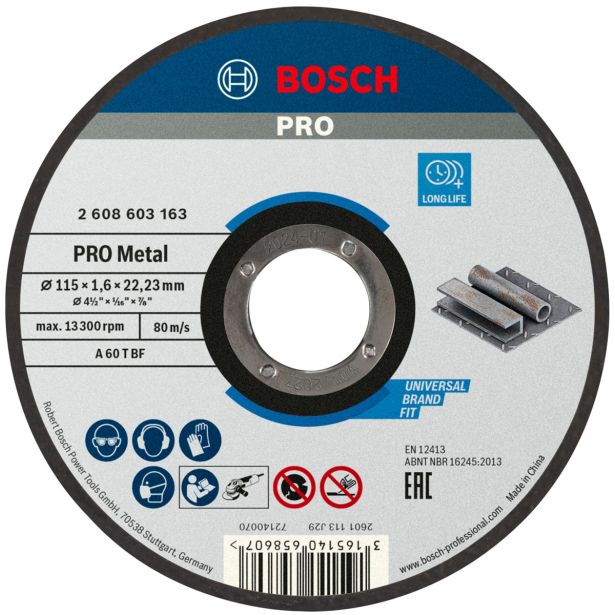 REZALNA PLOŠČA ZA JEKLO BOSCH 115 X 1.6 X 22.23 MM